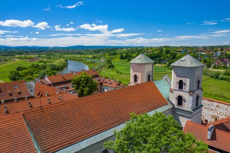 Tyniec Abbey in Kracow. Aerial view of benedictine abbey. Cracow, Poland.