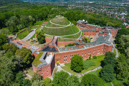 Kosciuszko Mound (Kopiec Kosciuszki) Aerial View. Krakow, Poland. Erected in 1823 to commemorate Tadeusz Kosciuszko.のeditorial素材