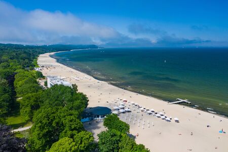 Sopot Beach Aerial View. Sopot resort in Poland from above. Sopot is major tourist destination in Poland.の写真素材