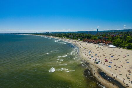 Sopot Beach Aerial View. Sopot resort in Poland from above. Sopot is major tourist destination in Poland.の写真素材