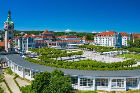 Sopot Aerial View. Beautiful architecture of Sopot resort from above. Wooden pier (molo) and Gulf of Gdansk. Sopot is major tourist destination in Poland.の写真素材