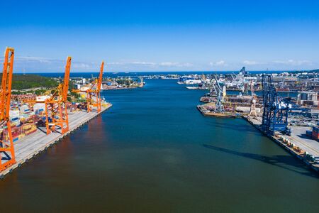 Gdynia Port Aerial View. Baltic Container Terminal in Gdynia Harbour from Above. Pomeranian Voivodeship, Poland.の写真素材