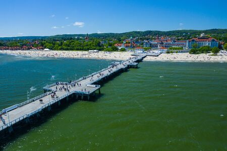 Sopot Aerial View. Sopot resort in Poland. Wooden pier (molo) with marina and yachts. Sopot is major tourist destination in Poland.の写真素材