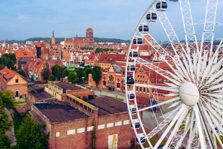 GDANSK, POLAND - JUNE 14, 2020: Aerial view of Old Town in Gdansk. Tricity, Pomerania, Poland.のeditorial素材