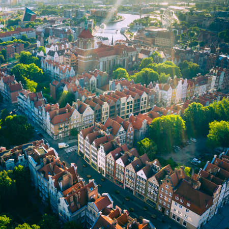GDANSK, POLAND - JUNE 14, 2020: Aerial view of Old Town in Gdansk. Tricity, Pomerania, Poland.のeditorial素材