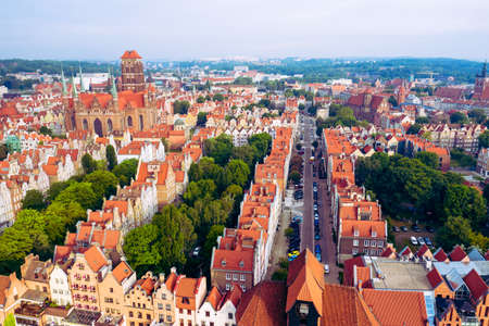 GDANSK, POLAND - JUNE 14, 2020: Aerial view of Old Town in Gdansk. Tricity, Pomerania, Poland.のeditorial素材