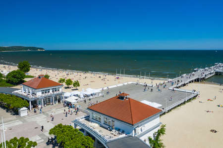 Sopot Beach Aerial View. Sopot resort in Poland from above. Sopot is major tourist destination in Poland.のeditorial素材
