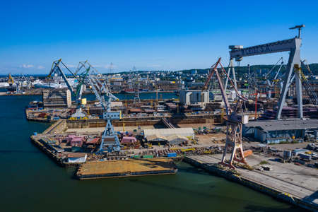 Gdynia Port Aerial View. Baltic Container Terminal in Gdynia Harbour from Above. Pomeranian Voivodeship, Poland.のeditorial素材