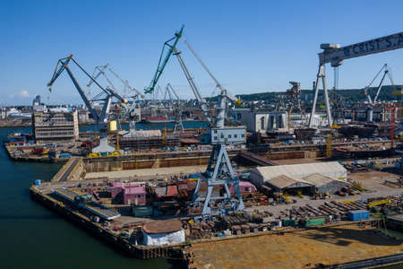 Gdynia Port Aerial View. Baltic Container Terminal in Gdynia Harbour from Above. Pomeranian Voivodeship, Poland.のeditorial素材