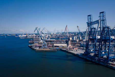 Gdynia Port Aerial View. Baltic Container Terminal in Gdynia Harbour from Above. Pomeranian Voivodeship, Poland.のeditorial素材