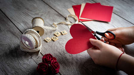 Handmade card in heart shape for Valentines Dayの写真素材