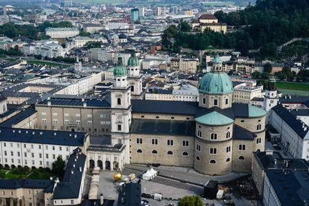 Panorama of city of Salzburg with visible church in foregroundのeditorial素材