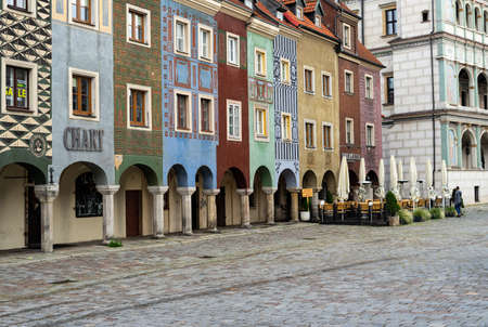 Colorful townhouses with cobbled streets in Poznan