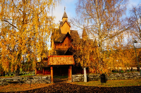 The largest stave church in Norwayの写真素材