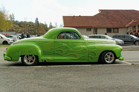 Grimstad, Norway - 1 May 2015: Green colored Dodge at American cars show "AmCar monstring".のeditorial素材