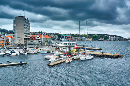 Stavanger, Norway - July 26, 2015:  Yachts without sails at the wharf in stavanger. Fjord - Boknafjord, county Rogaland region Vestlandet.のeditorial素材
