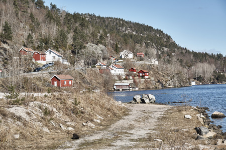 Bamble, Norway -  April 3, 2015:  Exhibits a high grade gneiss terrane characterized by metasomatism.  Lying at the southern tip of the Kongsberg-Bamble geological formation. Traditional region of Grenlandのeditorial素材