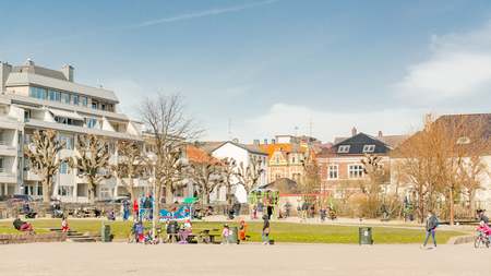 Kristiansand, Norway - June 4, 2015: Playground, bay area in Kristiansand. Sunny day in summerのeditorial素材