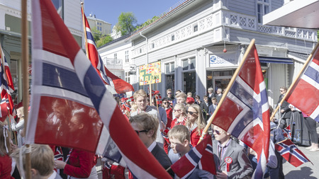Kragero, Norway - May 17, 2015: National day in Norway. Norwegians at traditional celebration and parade.のeditorial素材