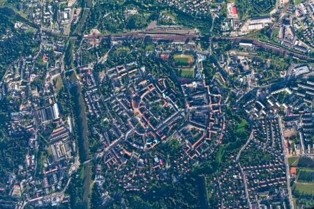 aerial view of Nysa town in Polandの写真素材