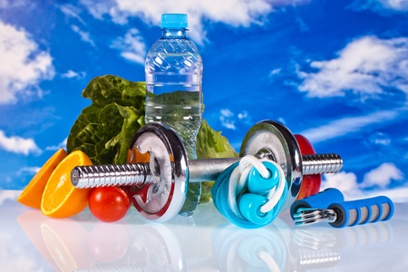 fitness gear and healthy foodの写真素材