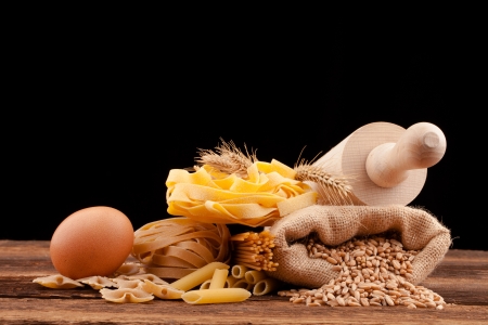 pasta assortment on black backgroundの写真素材