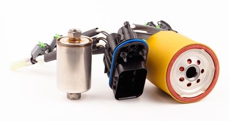 auto replacement parts isolated on whiteの写真素材