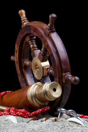 maritime adventure  symbols isolated on blackの写真素材
