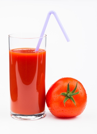 tomato juice isolated on whiteの写真素材