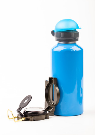 compass and water bottleの写真素材