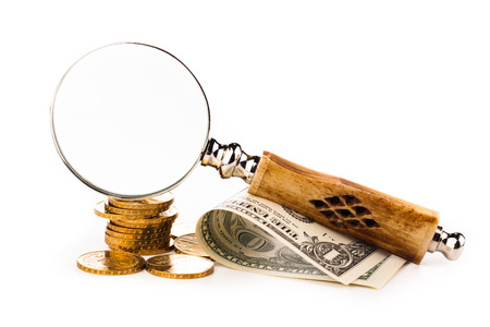 magnifying glass and money  の写真素材