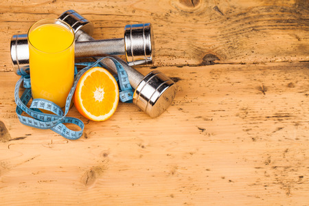 fitness equipment and healthy foodの写真素材