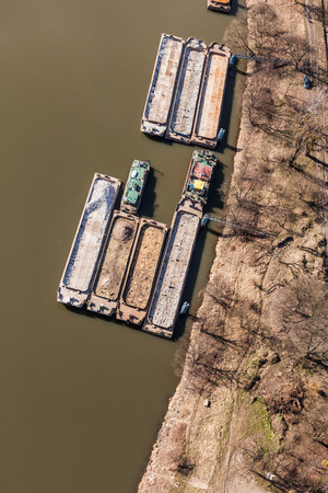 aerial view of a  river barge in Polandの写真素材