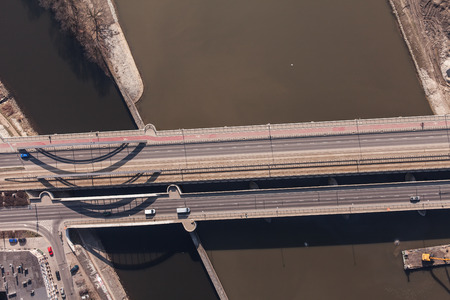 aerial view of a river barge in Wroclaw city in Poland