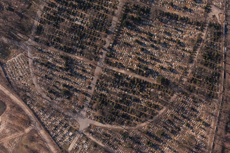 aerial view of  graveyard in Wroclaw city in Polandの写真素材