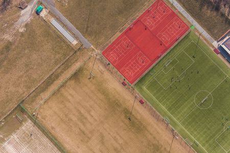 Aerial view of a football ground in Wroc?aw city in Polandの写真素材
