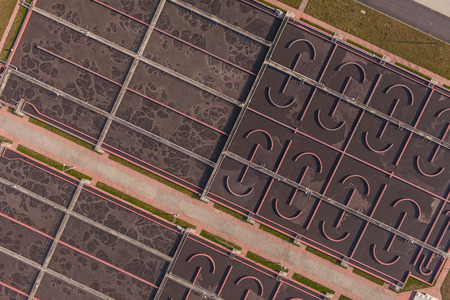 aerial view of sewage treatment plant in wroclaw city in Polandの写真素材