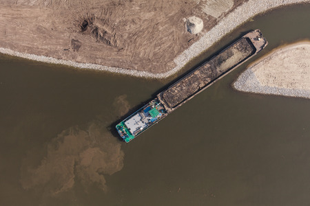 aerial view of a river barge in wroclaw city in Polandの写真素材