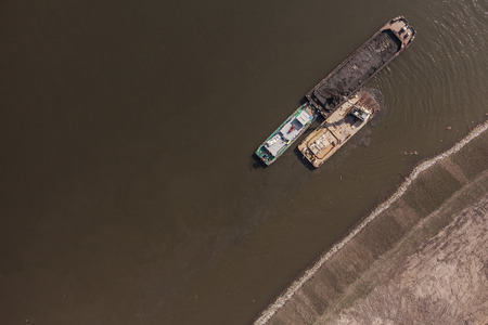 aerial view of a river barge in wroclaw city in Poland