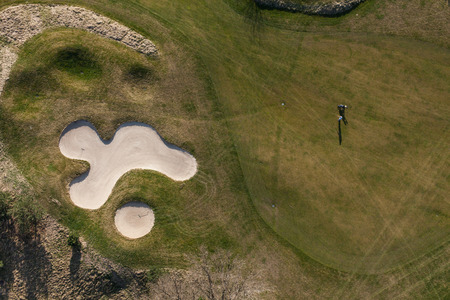 Aerial view over golf field in Polandの写真素材