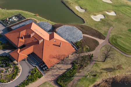Aerial view over golf field in Polandのeditorial素材