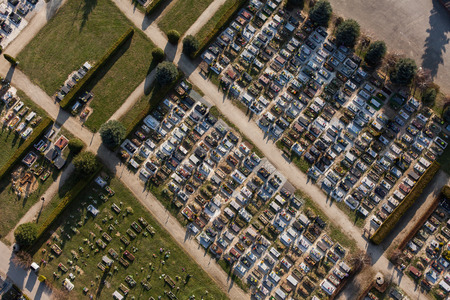 aerial view of graveyard in Wroclaw city in Polandの写真素材