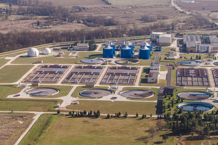 aerial view of sewage treatment plant in wroclaw city in Polandのeditorial素材