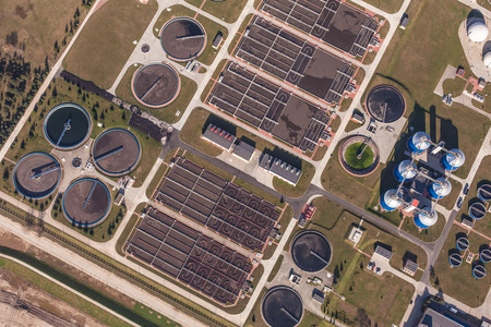 aerial view of sewage treatment plant in wroclaw city in Polandのeditorial素材