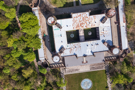 aerial view of palace in Kamieniec Zabkowicki town in Polandのeditorial素材