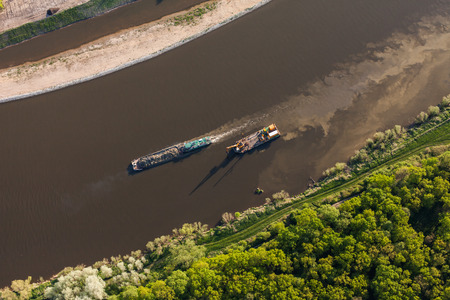 aerial view of a river barge in wroclaw city in Polandの写真素材