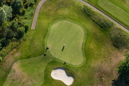 Aerial view over golf field  near Wroclaw city in Polandの写真素材