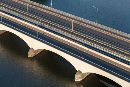 aerial view of the bridge on Odra river in Wroclaw city in Polandの写真素材