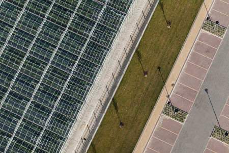 aerial view of greenhouses in Polandの写真素材