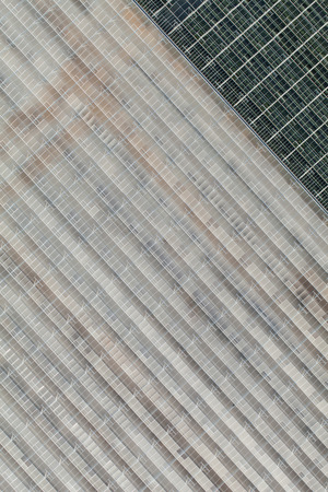 aerial view of greenhouses in Polandの写真素材